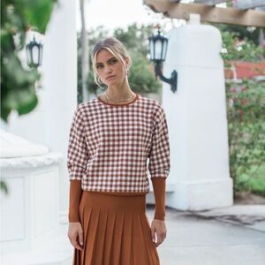 Aleeza Paris Brown & White Gingham Knit Pullover